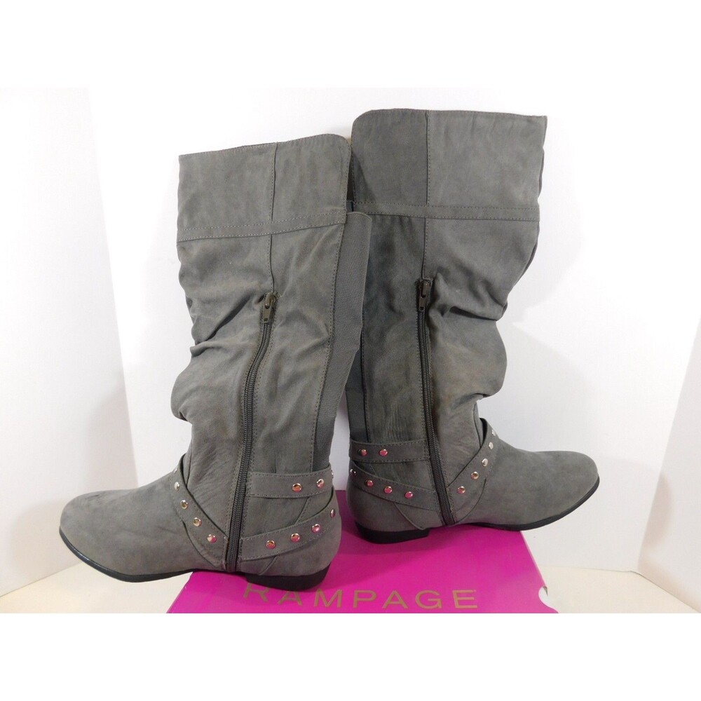 Rampage Studded Harness Stretch Back Over the Knee Boots 7.5 M Grey Micro NWOB